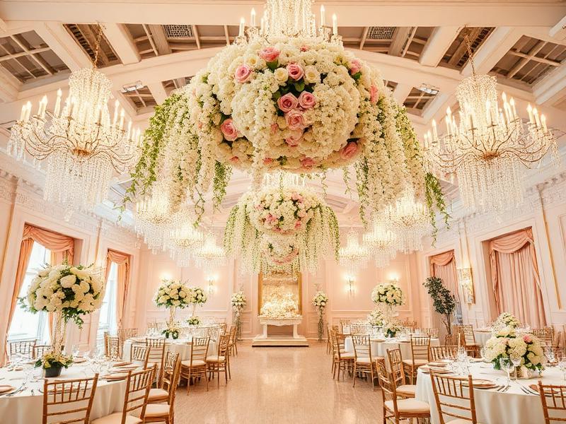 Luxuriöse Indoor-Feier mit hängenden Blumen