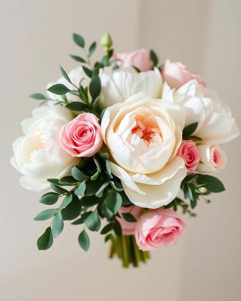 Zarter Brautstrauß mit Pfingstrosen